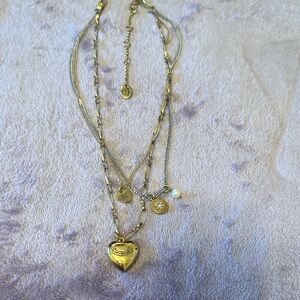 Juicy Couture Gold Layered Heart Charm Necklace with Pearl Accent